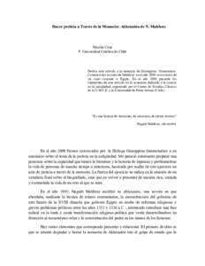 Hacer justicia a Través de la Memoria: Akhenatón de N. Mahfouz  Nicolás Cruz P. Universidad Católica de Chile  Dedico este artículo a la memoria de Giuseppina Grammatico.