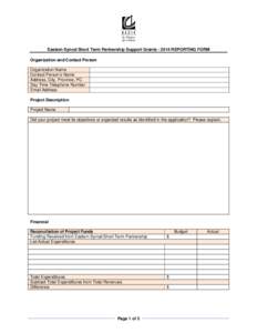 Eastern Synod Short Term Partnership Support Grants[removed]REPORTING FORM Organization and Contact Person Organization Name Contact Person’s Name Address, City, Province, PC Day Time Telephone Number