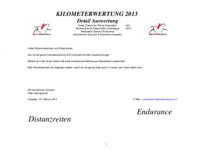 KILOMETERWERTUNG 2013 Detail Auswertung Swiss Endurance Riding Association