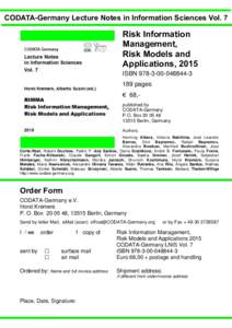 CODATA-Germany Lecture Notes in Information Sciences Vol. 7  Risk Information Management, Risk Models and Applications, 2015
