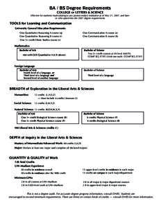 BA / BS Degree Requirements COLLEGE OF LETTERS & SCIENCE Effective for students matriculating to any postsecondary institution as of May 21, 2007, and later or who opted into the 2007 degree requirements TOOLS for Learni