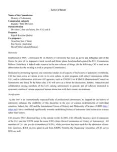 Letter of Intent Name of the Commission History of Astronomy Commission category Regular / Inter-Division Parent Division