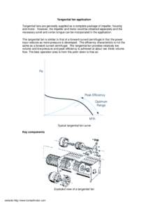 Tangential fan application Tangential fans are generally supplied as a complete package of impeller, housing and motor. However, the impeller and motor could be obtained separately and the necessary scroll and vortex ton