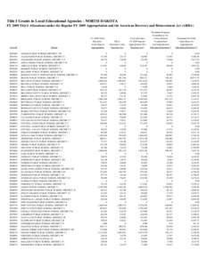 Title I Grants to Local Educational Agencies - NORTH DAKOTA FY 2009 Title I Allocations under the Regular FY 2009 Appropriation and the American Recovery and Reinvestment Act (ARRA) LEA ID[removed]