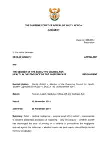 THE SUPREME COURT OF APPEAL OF SOUTH AFRICA JUDGMENT Case no: [removed]Reportable