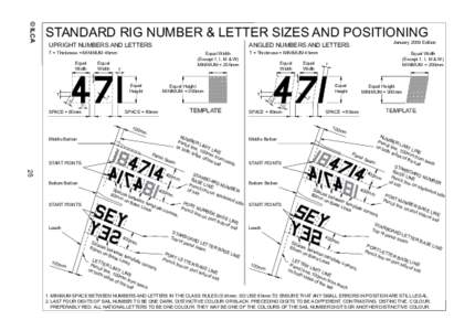 © ILCA 	  STANDARD RIG NUMBER & LETTER SIZES AND POSITIONING ANGLED NUMBERS AND LETTERS  UPRIGHT NUMBERS AND LETTERS