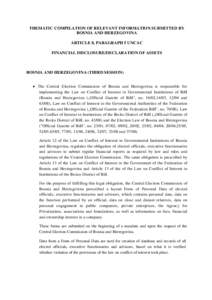 THEMATIC COMPILATION OF RELEVANT INFORMATION SUBMITTED BY BOSNIA AND HERZEGOVINA ARTICLE 8, PARAGRAPH 5 UNCAC FINANCIAL DISCLOSURE/DECLARATION OF ASSETS  BOSNIA AND HERZEGOVINA (THIRD SESSION)