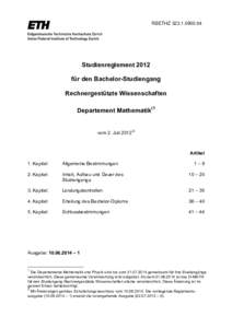 RSETHZStudienreglement 2012 für den Bachelor-Studiengang Rechnergestützte Wissenschaften Departement Mathematik(1