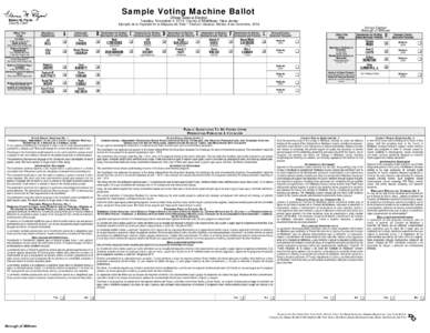 Sample Voting Machine Ballot Official General Election Tuesday, November 4, 2014, County of Middlesex, New Jersey Elaine M. Flynn County Clerk