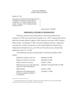 STATE OF VERMONT PUBLIC SERVICE BOARD Docket No[removed]Joint petition of Central Vermont Public Service Corporation (CVPS) and Vermont Electric Cooperative, Inc. (VEC) for approval of the