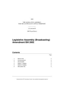 2002 THE LEGISLATIVE ASSEMBLY FOR THE AUSTRALIAN CAPITAL TERRITORY (As presented) (Mr Wayne Berry)