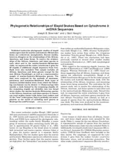 Molecular Phylogenetics and Evolution Vol. 15, No. 1, April, pp. 157–164, 2000 doi:[removed]mpev[removed], available online at http://www.idealibrary.com on Phylogenetic Relationships of Elapid Snakes Based on Cytochro