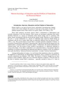 Cultural Logic: Marxist Theory & Practice 2013, pp[removed]Marxist Sociology of Education and the Problem of Naturalism: An Historical Sketch Grant Banfield