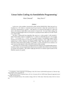 Linear Index Coding via Semidefinite Programming∗ Eden Chlamt´acˇ † Ishay Haviv‡  Abstract