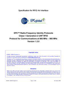 Specification for RFID Air Interface  EPC™ Radio-Frequency Identity Protocols