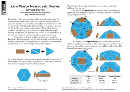 Zero Waste Nearodesic Domes Edmund Harriss http://www.mathematicians.org.uk/eoh http://maxwelldemon.com Buckminster Fuller was an architect with a sense of mathematics. He