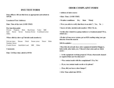 BES Dye test odor complaint form