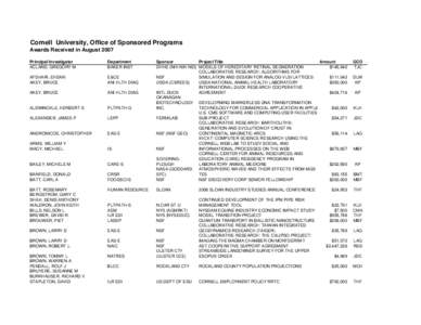 Cornell University, Office of Sponsored Programs Awards Received in August 2007 Principal Investigator ACLAND, GREGORY M  Department