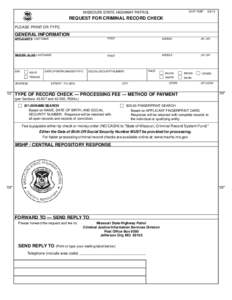 SHP-158, Request for Criminal Record Check