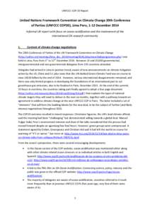 UNFCCC COP 20 Report  United Nations Framework Convention on Climate Change 20th Conference of Parties (UNFCCC COP20), Lima Peru, 1-12 December 2014 Informal UK report with focus on ocean acidification and the involvemen