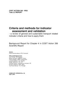 COST ACTIONWG2 Task 2.2 REPORT Criteria and methods for indicator assessment and validation - a review of general and sustainable transport related