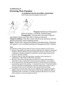 A publication of  Growing New Farmers A northeast service providers consortium GNF Professional Development Series #210