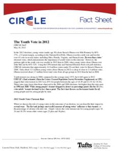 The Youth Vote in 2012 CIRCLE Staff May 10, 2013 In the 2012 elections, young voters (under age 30) chose Barack Obama over Mitt Romney by 60%37%, a 23-point margin, according to the National Exit Polls. Obama won the yo