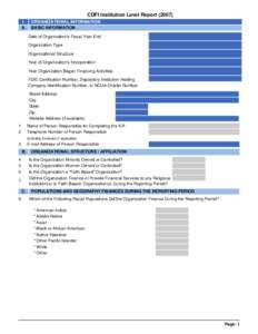 CDFI Institution Level Report[removed]I. A. ORGANIZATIONAL INFORMATION BASIC INFORMATION