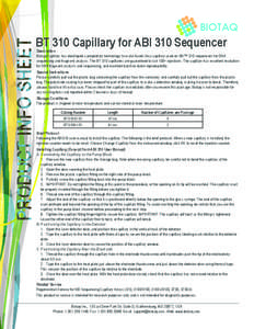 BIOTAQ  PRODUCT INFO SHEET BT 310 Capillary for ABI 310 Sequencer