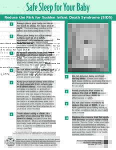 Safe Sleep for Your Baby Reduce the Risk for Sudden Infant Death Syndrome (SIDS) 1 Always place your baby on his or her back to sleep, for naps and at