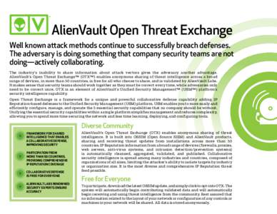 AlienVault Open Threat Exchange Well known attack methods continue to successfully breach defenses. The adversary is doing something that company security teams are not doing—actively collaborating. The industry’s in