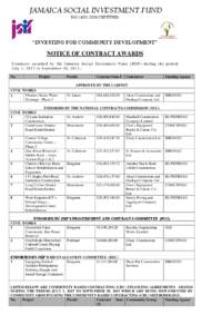 JAMAICA SOCIAL INVESTMENT FUND ISO 14001:2004 CERTIFIED “INVESTING FOR COMMUNITY DEVELOPMENT”  NOTICE OF CONTRACT AWARDS