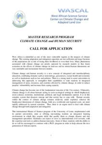 West African Science Service Center on Climate Change and Adapted Land Use MASTER RESEARCH PROGRAM CLIMATE CHANGE and HUMAN SECURITY