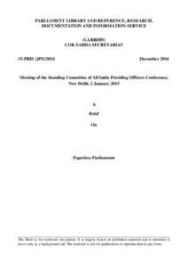 PARLIAMENT LIBRARY AND REFERENCE, RESEARCH, DOCUMENTATION AND INFORMATION SERVICE (LARRDIS) LOK SABHA SECRETARIAT 33-PRIS (JPI)/2014