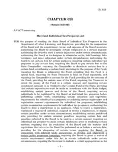 Ch[removed]CHAPTER 623 (Senate Bill 817) AN ACT concerning Maryland Individual Tax Preparers Act