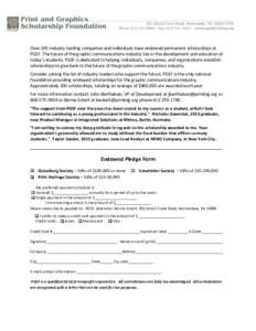 Over 100 industry leading companies and individuals have endowed permanent scholarships at PGSF. The future of the graphic communications industry lies in the development and education of today’s students. PGSF is dedi