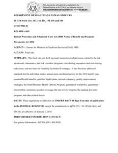 This document is scheduled to be published in the Federal Register on[removed]and available online at http://federalregister.gov/a[removed], and on FDsys.gov DEPARTMENT OF HEALTH AND HUMAN SERVICES 45 CFR Parts 144,