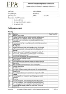 Certificate of compliance checklist (adapted from the FPA Monitoring & Assessment Protocols v.2.1) Type of plan...................................................................... Date of Inspection....................