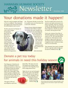 HAWAIIAN HUMANE SOCIETY  Newsletter December 2008