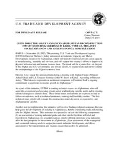 U.S. TRADE AND DEVELOPMENT AGENCY FOR IMMEDIATE RELEASE CONTACT: Donna Thiessen[removed]