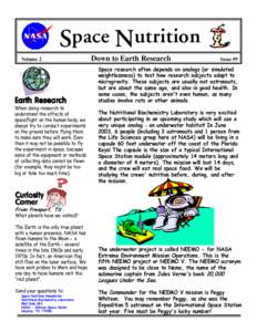 Space Nutrition Volume 2 Earth Research  When doing research to