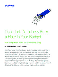 Don’t Let Data Loss Burn a Hole in Your Budget How to implement a data loss prevention strategy By Payal Mehrotra, Product Manager  Let’s face facts: the office-based worker is a thing of the past. Users