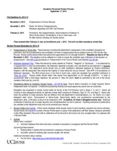 Academic Personnel Review Process September 17, 2014 File Deadlines forNovember 3, 2014  Postponement of Tenure Reviews