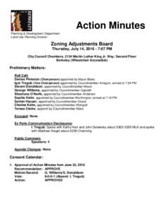 Action Minutes Planning & Development Department Land Use Planning Division Zoning Adjustments Board Thursday, July 14, :07 PM