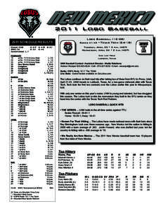 NEW MEXICO 2011 Lobo Baseball Lobo Baseball[removed]Texas Tech[removed]SCHEDULE/RESULTS