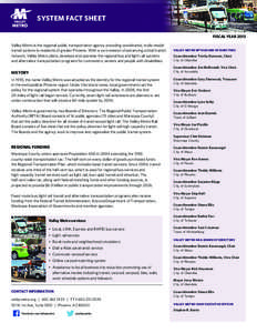 SYSTEM FACT SHEET FISCAL YEAR 2013 Valley Metro is the regional public transportation agency providing coordinated, multi-modal transit options to residents of greater Phoenix. With a core mission of advancing a total tr