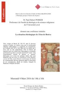 Conférenc e Dans le cadre de la direction d’études de Marie-Odile BOULNOIS « Patristique grecque et histoire des dogmes »