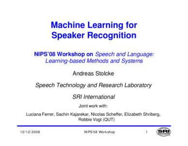 Machine Learning for Speaker Recognition