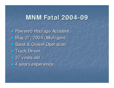 Fatality Overview for Metal/Nonmetal  Fatal Accident #9 – 2004