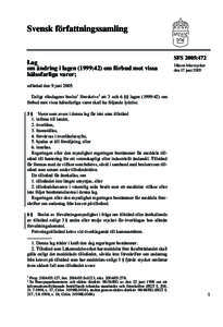 Svensk författningssamling  Lag om ändring i lagen (1999:42) om förbud mot vissa hälsofarliga varor;